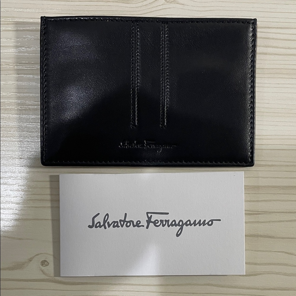 Salvatore Ferragamo Sleek Black Leather Card Holder Wallet - Authentic